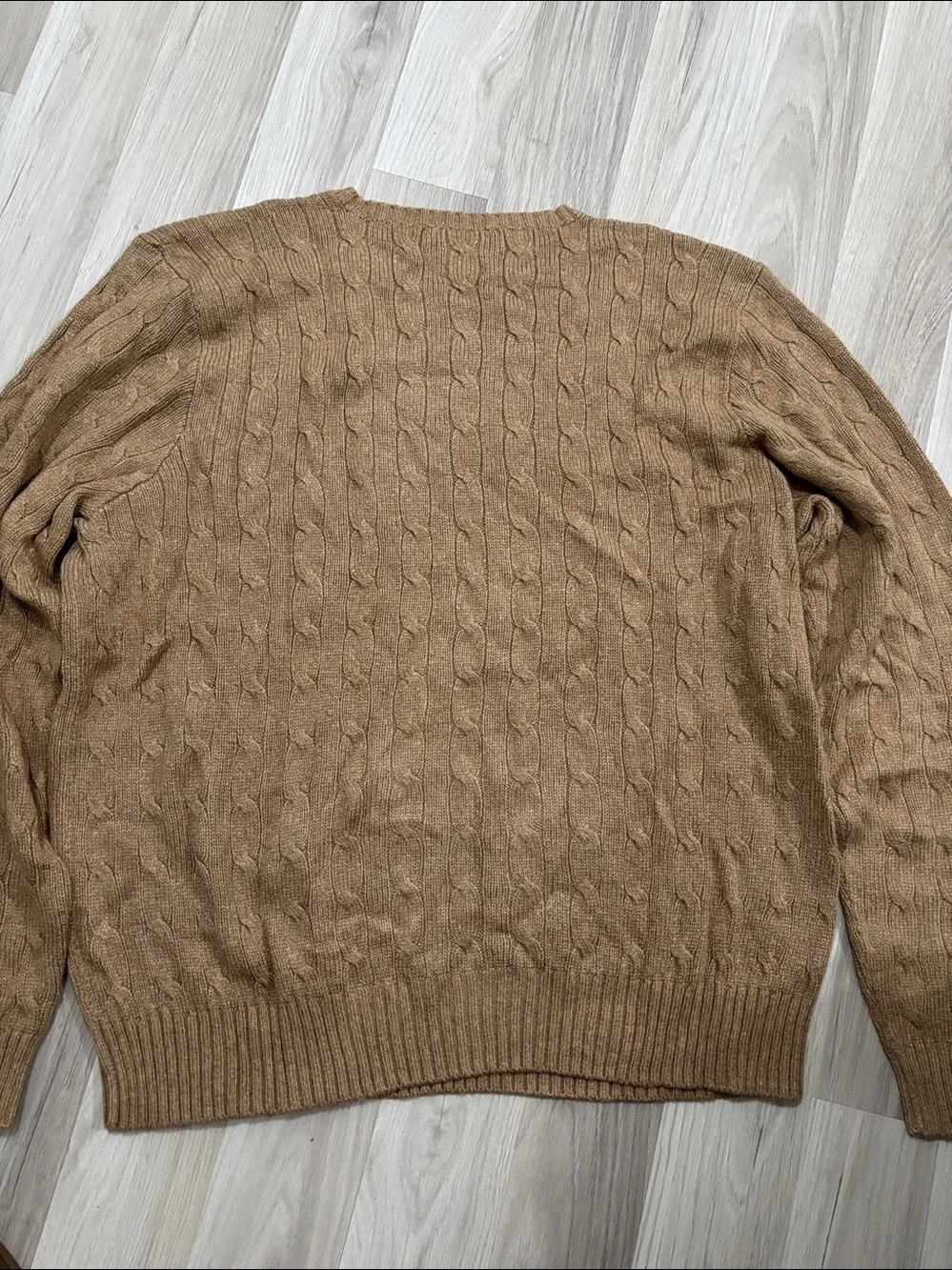 Polo Ralph Lauren Men’s Cable Knit Silk Camel Crewneck 100% Silk Sweater  Sz XL